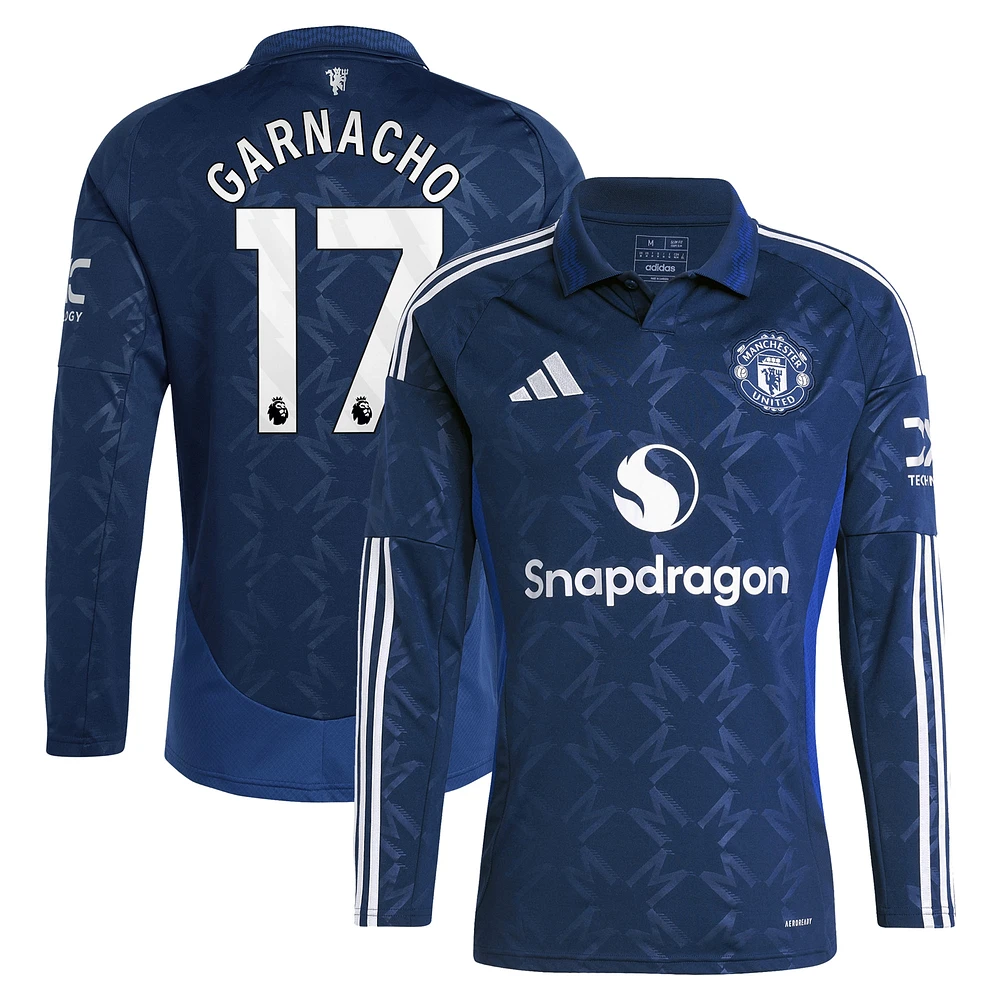 Maillot de joueur adidas Alejandro Garnacho bleu marine Manchester United 2024/25 extérieur réplique à manches longues pour homme