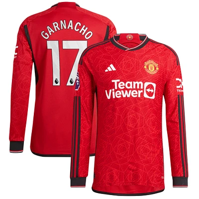 Maillot de joueur adidas Alejandro Garnacho rouge Manchester United 2023/24 domicile authentique à manches longues pour homme