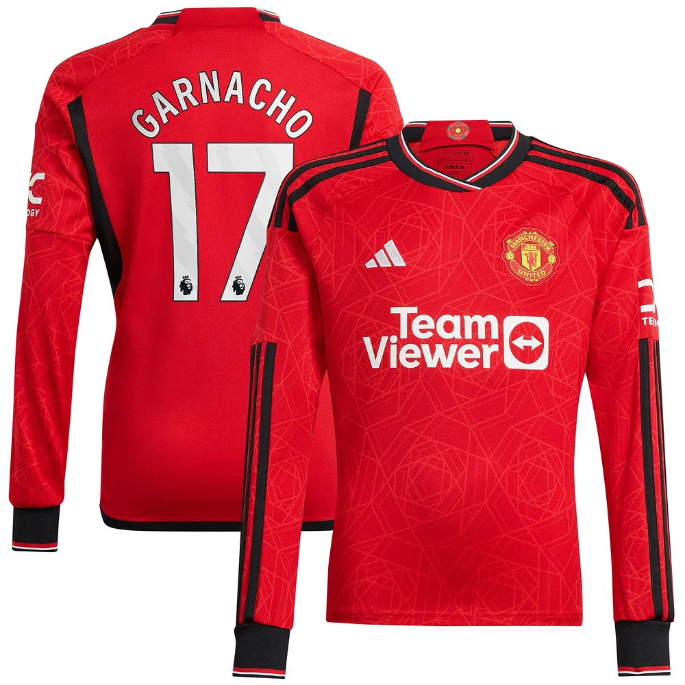 Maillot de joueur adidas Alejandro Garnacho rouge Manchester United 2023/24 domicile réplique à manches longues pour homme