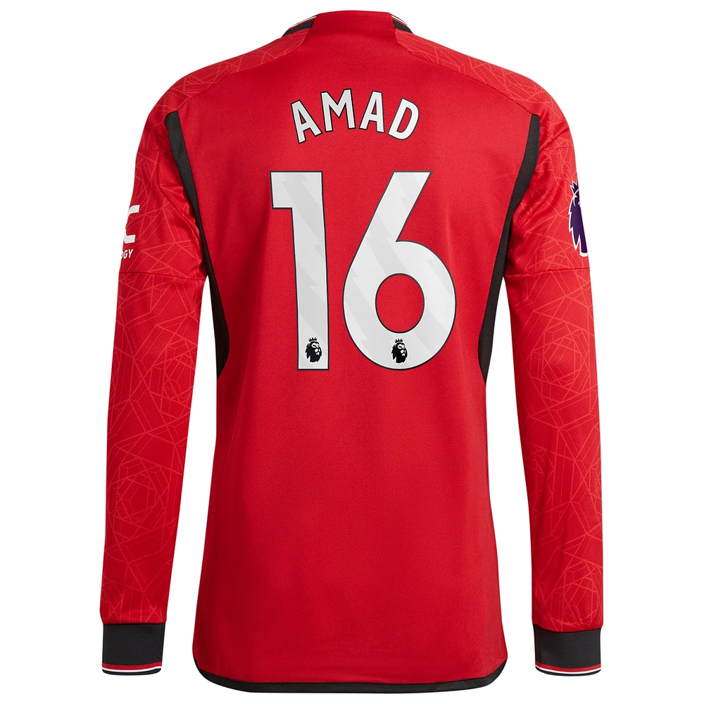 Men's adidas Amad Diallo Red Manchester United Long Sleeve Authentic Player Jersey