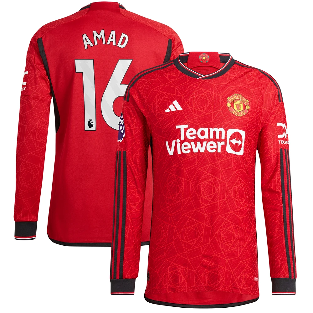 Men's adidas Amad Diallo Red Manchester United Long Sleeve Authentic Player Jersey