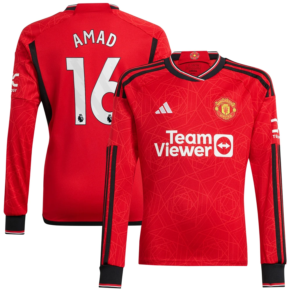 Men's adidas Amad Diallo Red Manchester United Long Sleeve Replica Player Jersey