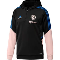 Sweat à capuche adidas Manchester United Training AEROREADY Quarter-Zip noir/rose pour homme