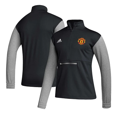 Haut à manches longues et demi-zip adidas Manchester United Crest pour homme noir