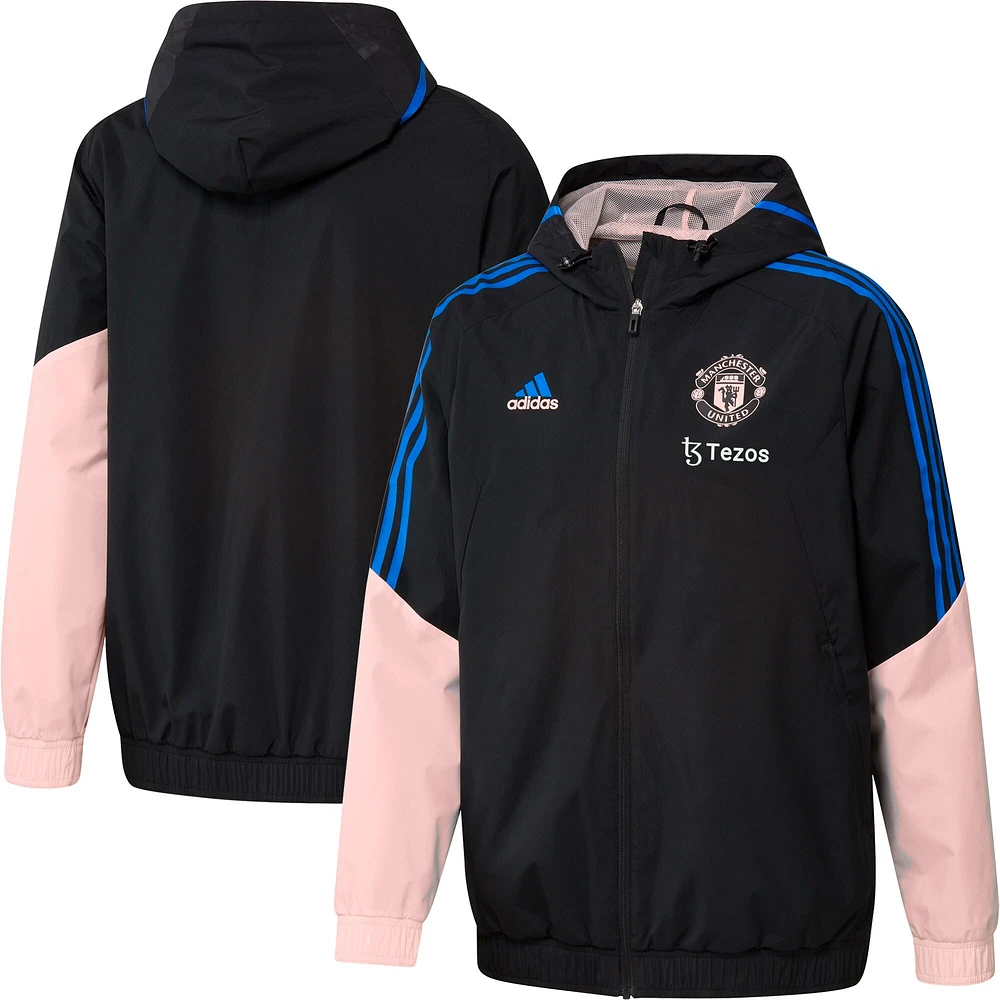 Veste à capuche raglan entièrement zippée adidas Manchester United Training pour homme, noire