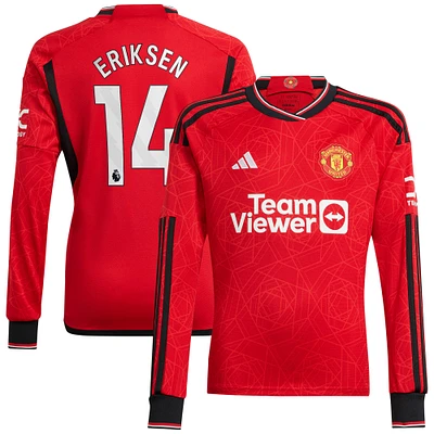 Maillot Homme Adidas Christian Eriksen Manchester United 2023/24 Domicile Réplique Manches Longues Joueur Rouge