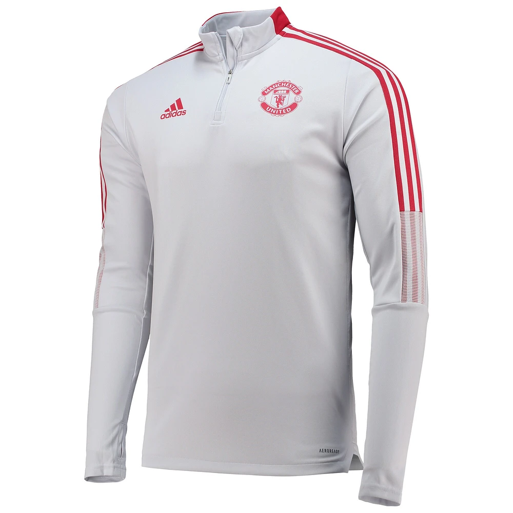 Haut d'entraînement quart-zip Manchester United AEROREADY 2021/22 Coaches adidas gris pour homme