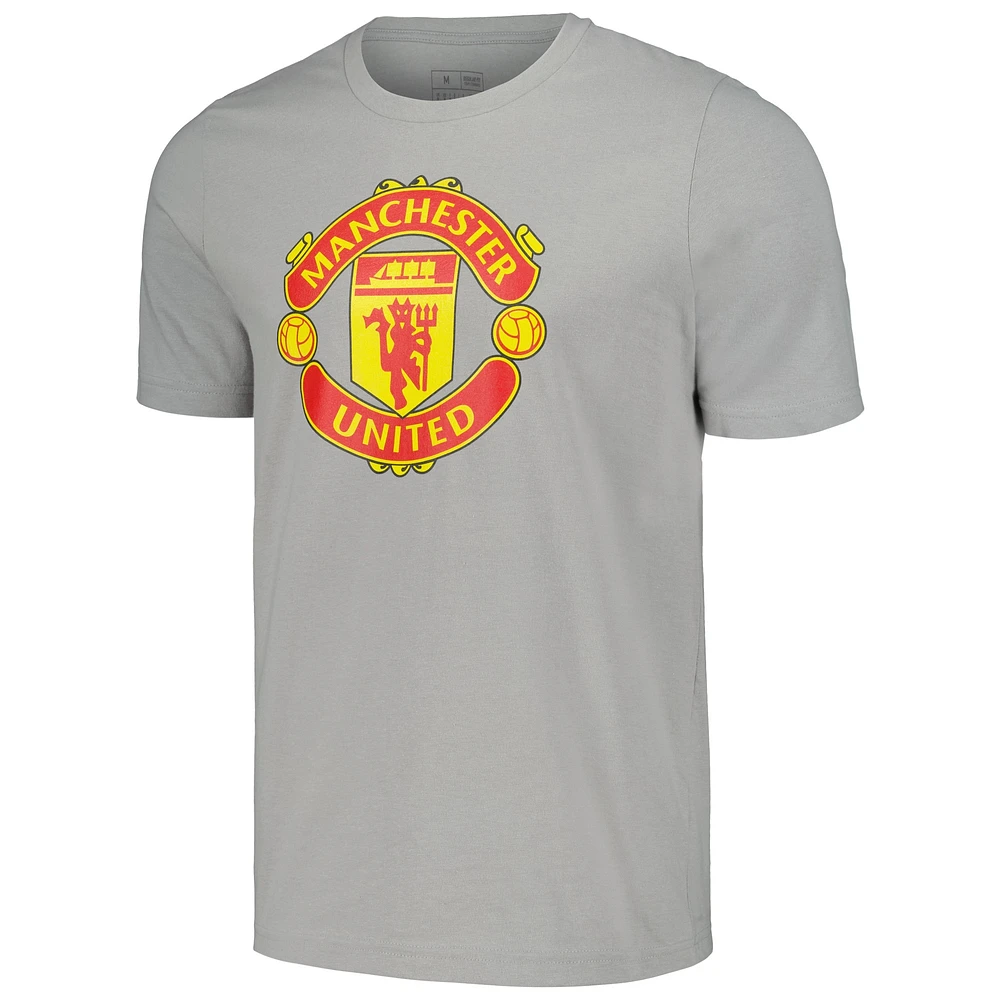 T-shirt adidas à trois bandes Manchester United gris pour hommes