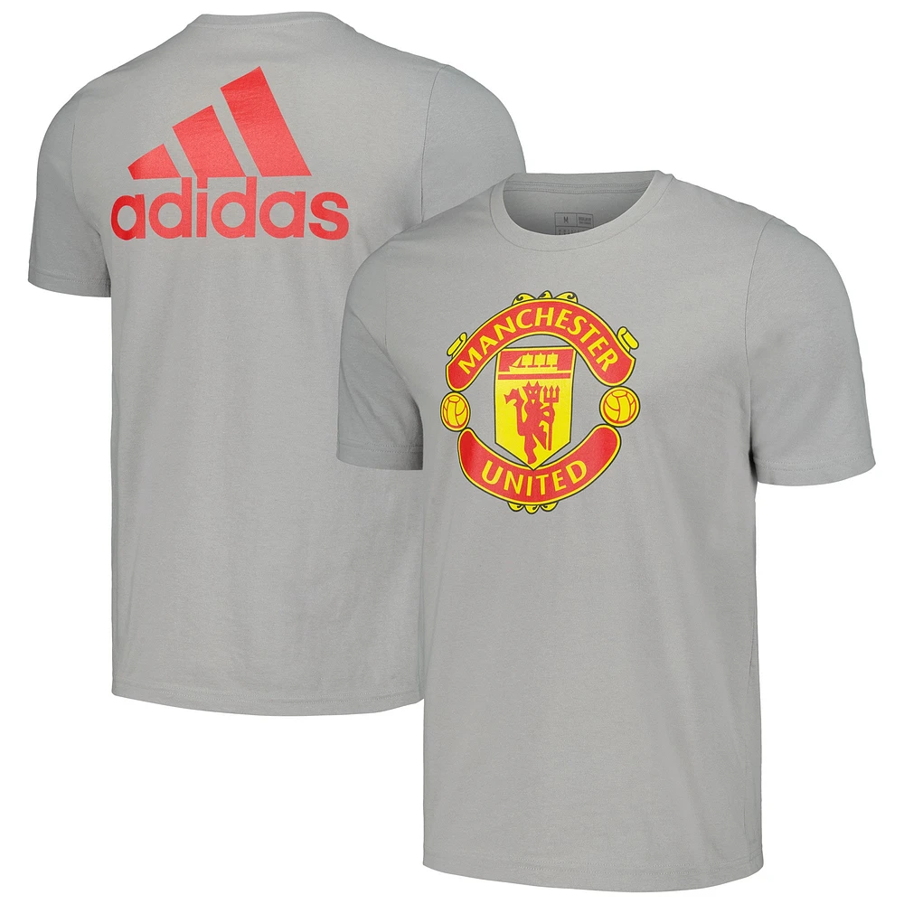 T-shirt adidas à trois bandes Manchester United gris pour hommes