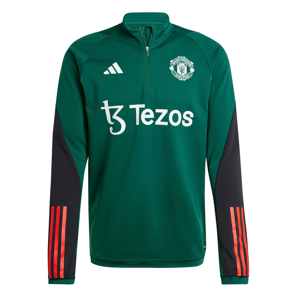 Haut d'entraînement adidas vert Manchester United 2023/24 AEROREADY® raglan à quart de zip pour homme