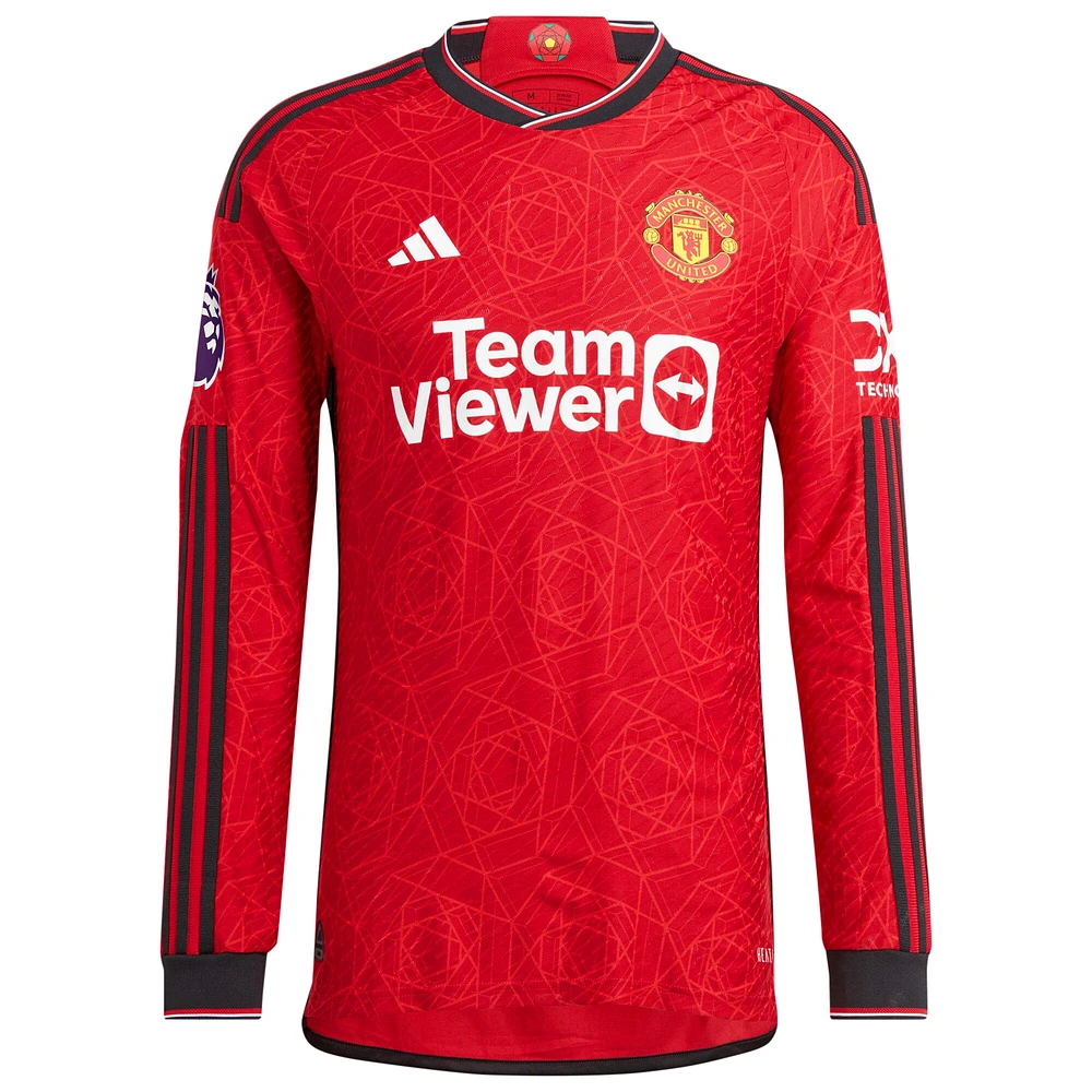 Maillot de joueur adidas Jonny Evans rouge Manchester United 2023/24 domicile authentique à manches longues pour homme