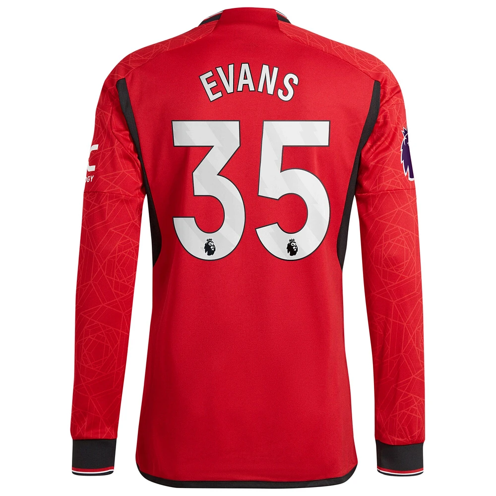 Maillot de joueur adidas Jonny Evans rouge Manchester United 2023/24 domicile authentique à manches longues pour homme