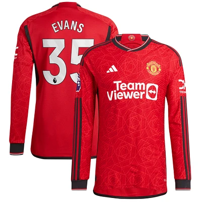 Maillot de joueur adidas Jonny Evans rouge Manchester United 2023/24 domicile authentique à manches longues pour homme