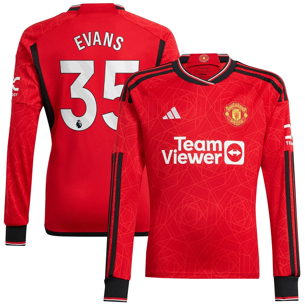 Men's adidas Jonny Evans Red Manchester United 2023/24 Home Replica Long Sleeve Player Jersey