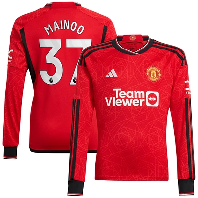 Maillot adidas Kobbie Mainoo Manchester United 2023/24 Domicile Manches Longues Replica Player Homme Rouge