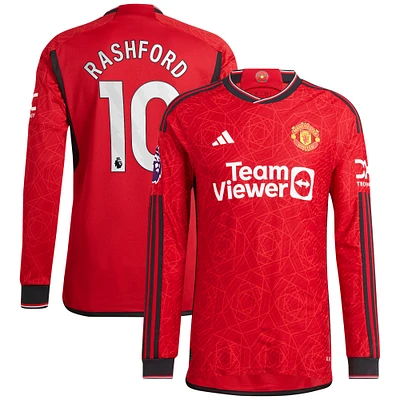 Maillot Manchester United 2023/24 domicile authentique à manches longues pour homme adidas Marcus Rashford rouge