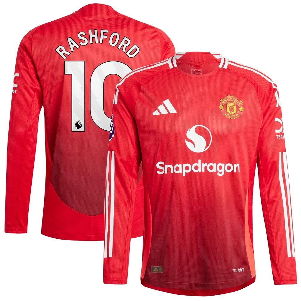 Maillot de joueur adidas Marcus Rashford rouge Manchester United 2024/25 domicile authentique à manches longues pour homme