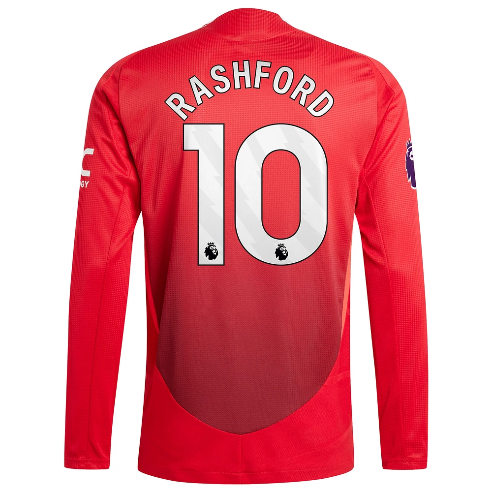 Maillot de joueur adidas Marcus Rashford rouge Manchester United 2024/25 domicile authentique à manches longues pour homme