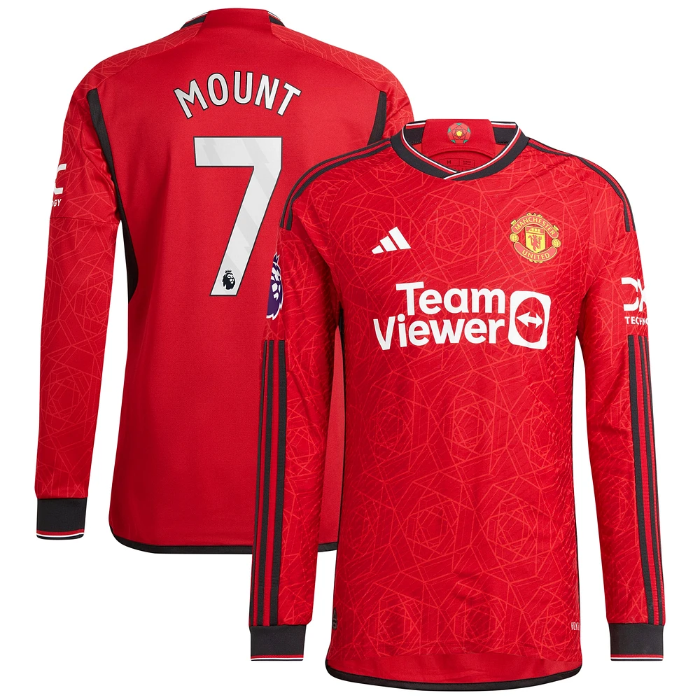 Maillot Manchester United 2023/24 domicile authentique à manches longues pour homme adidas Mason Mount rouge