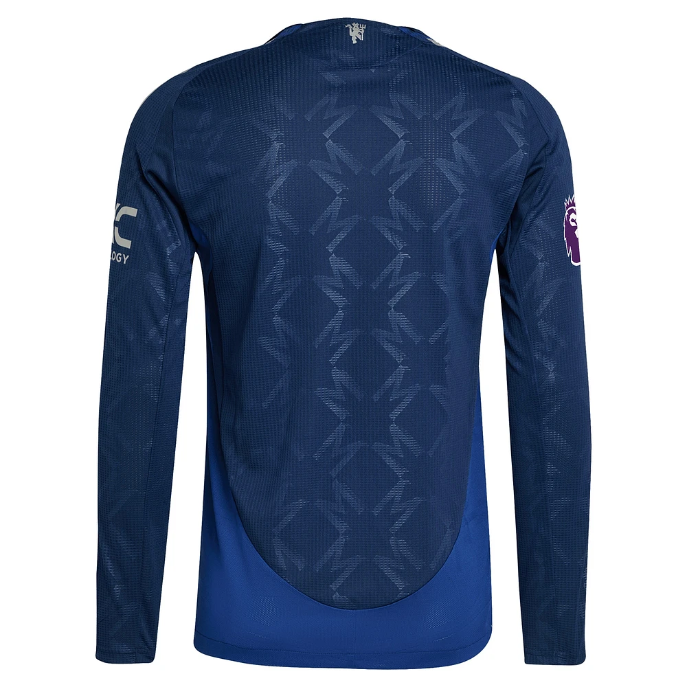 Maillot adidas bleu marine Manchester United 2024/25 extérieur authentique à manches longues pour homme