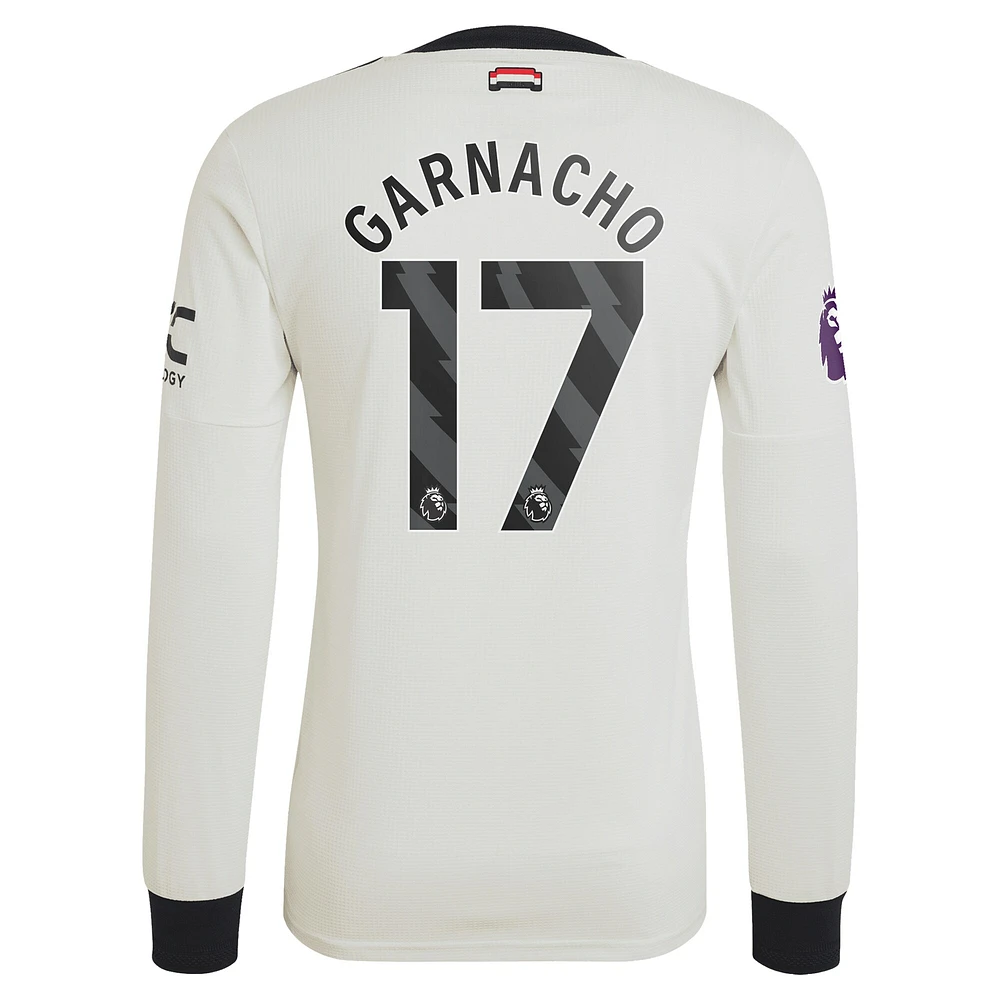 Men's adidas Originals Alejandro Garnacho Cream Manchester United 2024/25 Third Authentic Long Sleeve Jersey