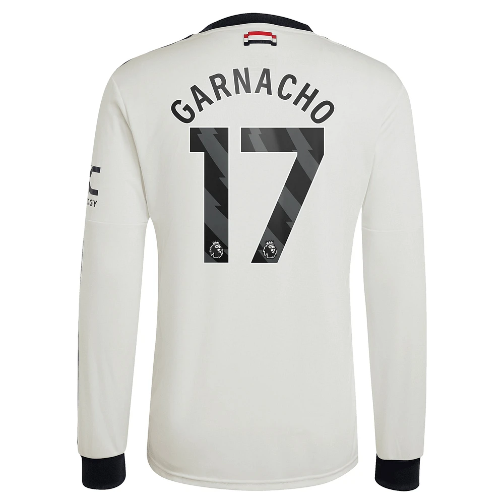 Men's adidas Originals Alejandro Garnacho Cream Manchester United 2024/25 Third Replica Long Sleeve Jersey