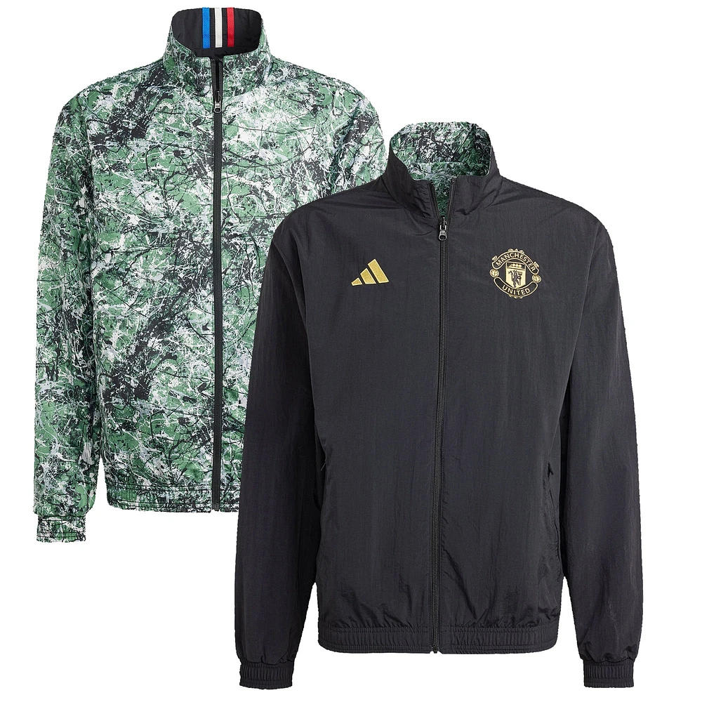 Men's adidas Originals Black Manchester United x Stone Roses 2023/24 Reversible Anthem Full-Zip Jacket