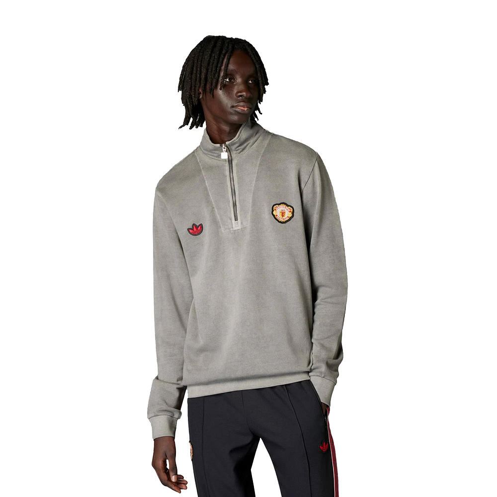 Haut demi-zippé adidas Originals Manchester United gris pour homme