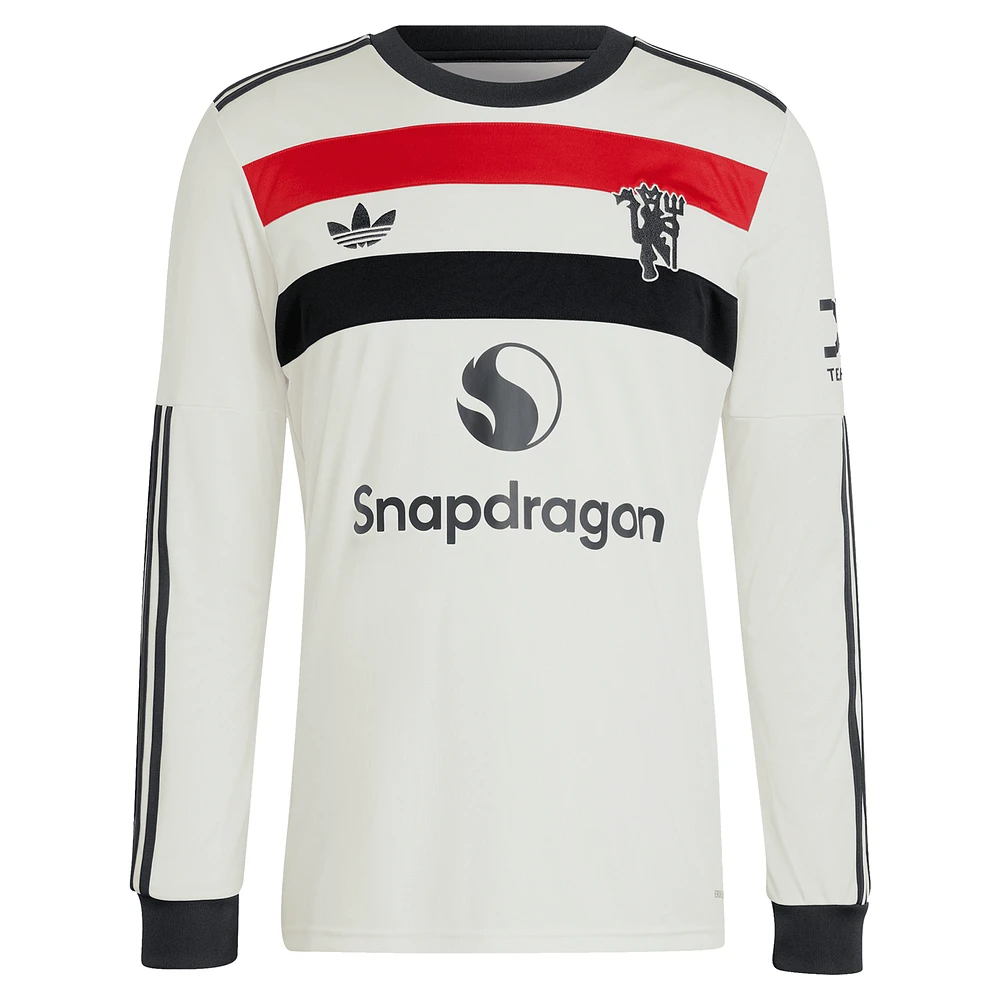 Men's adidas Originals Rasmus Højlund Cream Manchester United 2024/25 Third Replica Long Sleeve Jersey