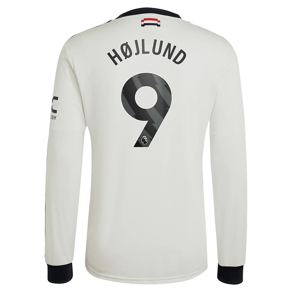 Men's adidas Originals Rasmus Højlund Cream Manchester United 2024/25 Third Replica Long Sleeve Jersey