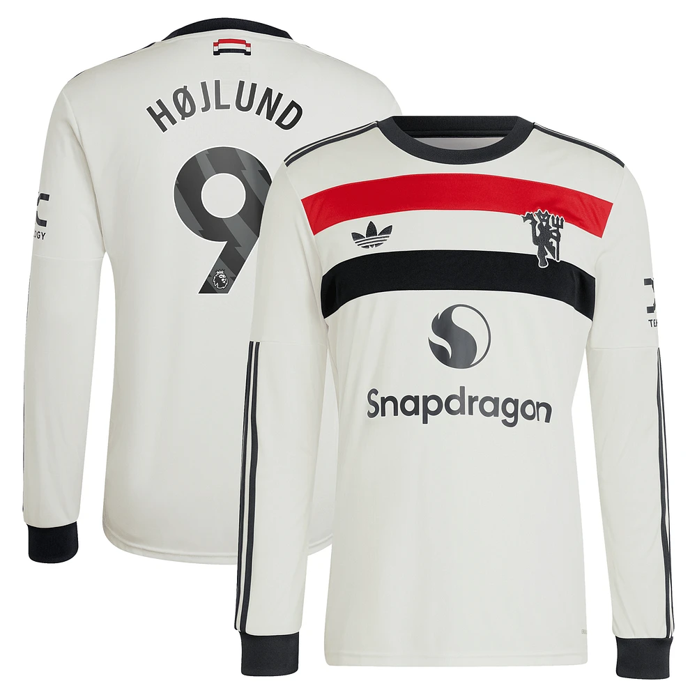 Men's adidas Originals Rasmus Højlund Cream Manchester United 2024/25 Third Replica Long Sleeve Jersey