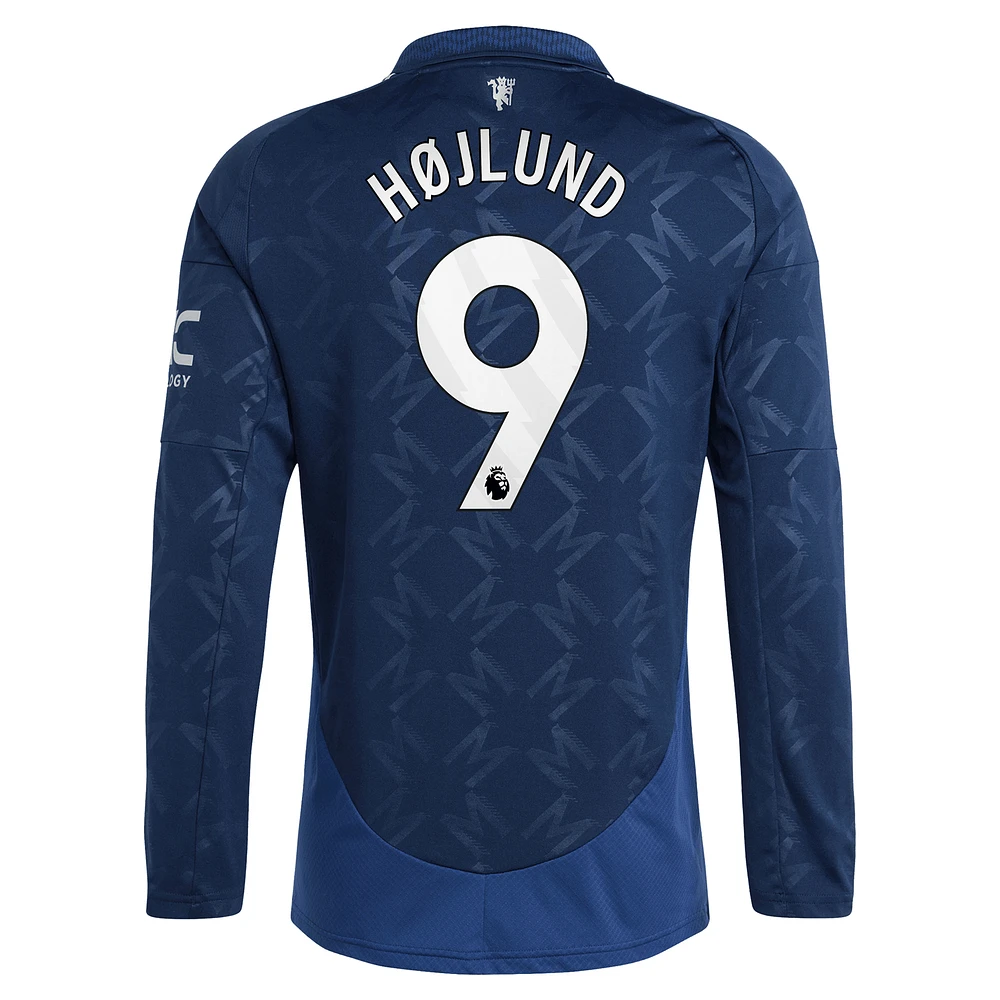 Maillot de joueur adidas Rasmus Højlund bleu marine Manchester United 2024/25 extérieur réplique à manches longues pour homme