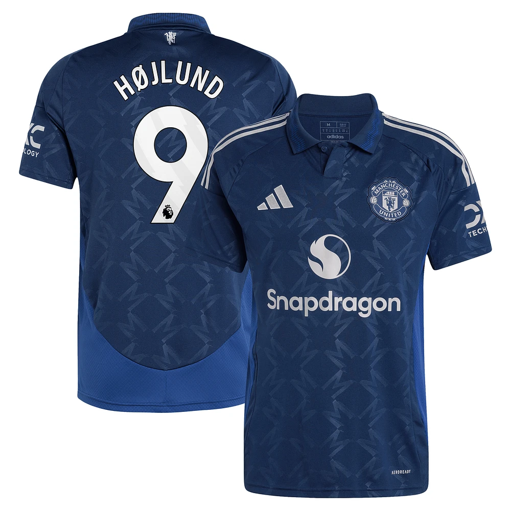 Maillot de joueur réplique adidas Rasmus Højlund pour homme, bleu marine, Manchester United 2024/25 extérieur