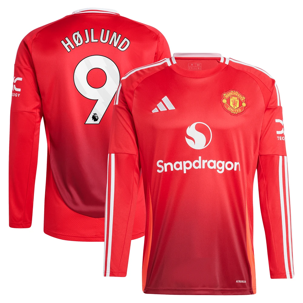 Maillot de joueur adidas Rasmus Højlund rouge Manchester United 2024/25 domicile réplique à manches longues pour homme