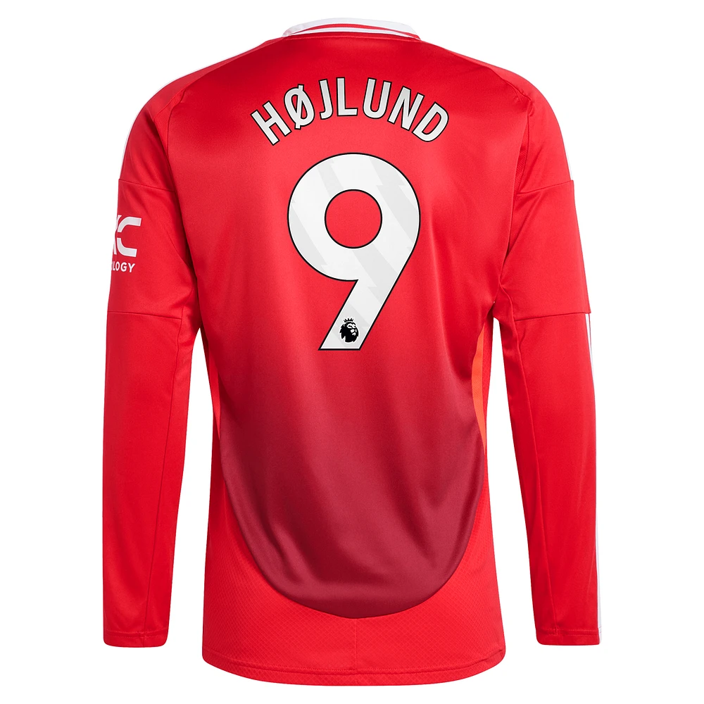 Maillot de joueur adidas Rasmus Højlund rouge Manchester United 2024/25 domicile réplique à manches longues pour homme