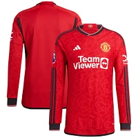 Maillot adidas Manchester United 2023/24 Domicile Authentique Manches Longues Homme Rouge