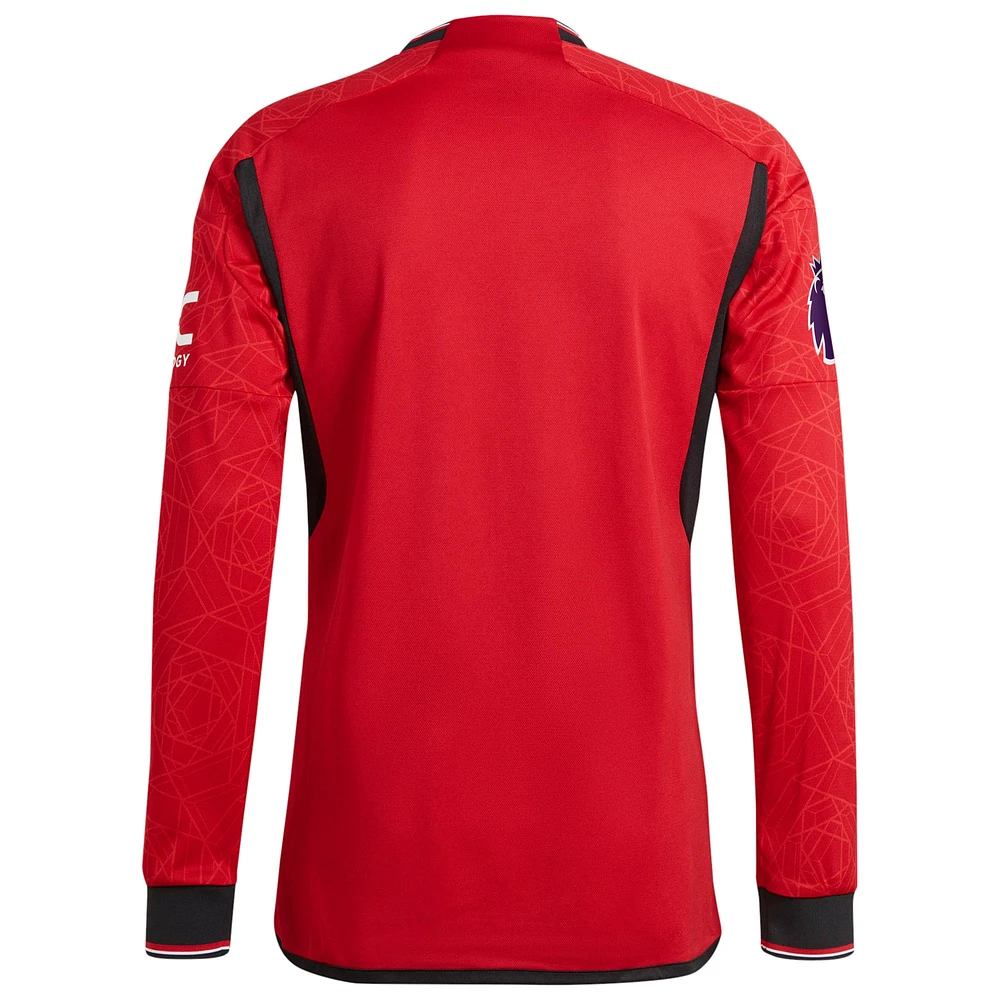 Maillot adidas Manchester United 2023/24 Domicile Authentique Manches Longues Homme Rouge