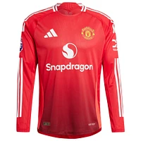 Maillot adidas rouge Manchester United 2024/25 domicile à manches longues authentique avec patch pour homme