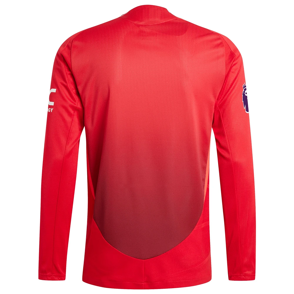 Maillot adidas rouge Manchester United 2024/25 domicile à manches longues authentique avec patch pour homme