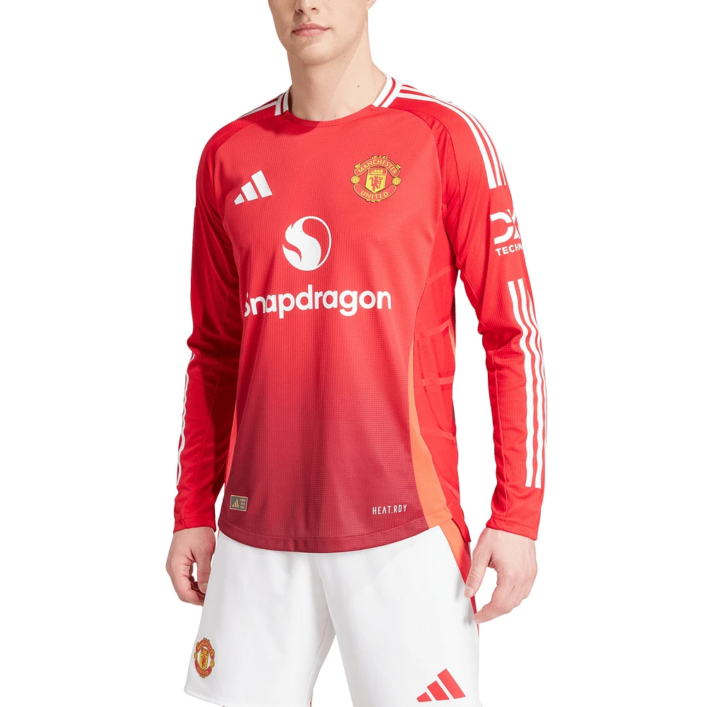 Maillot adidas rouge Manchester United 2024/25 domicile à manches longues authentique avec patch pour homme