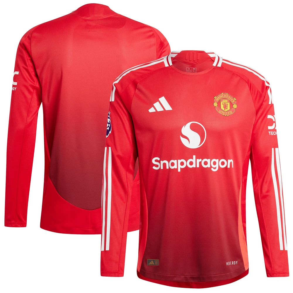 Maillot adidas rouge Manchester United 2024/25 domicile à manches longues authentique avec patch pour homme