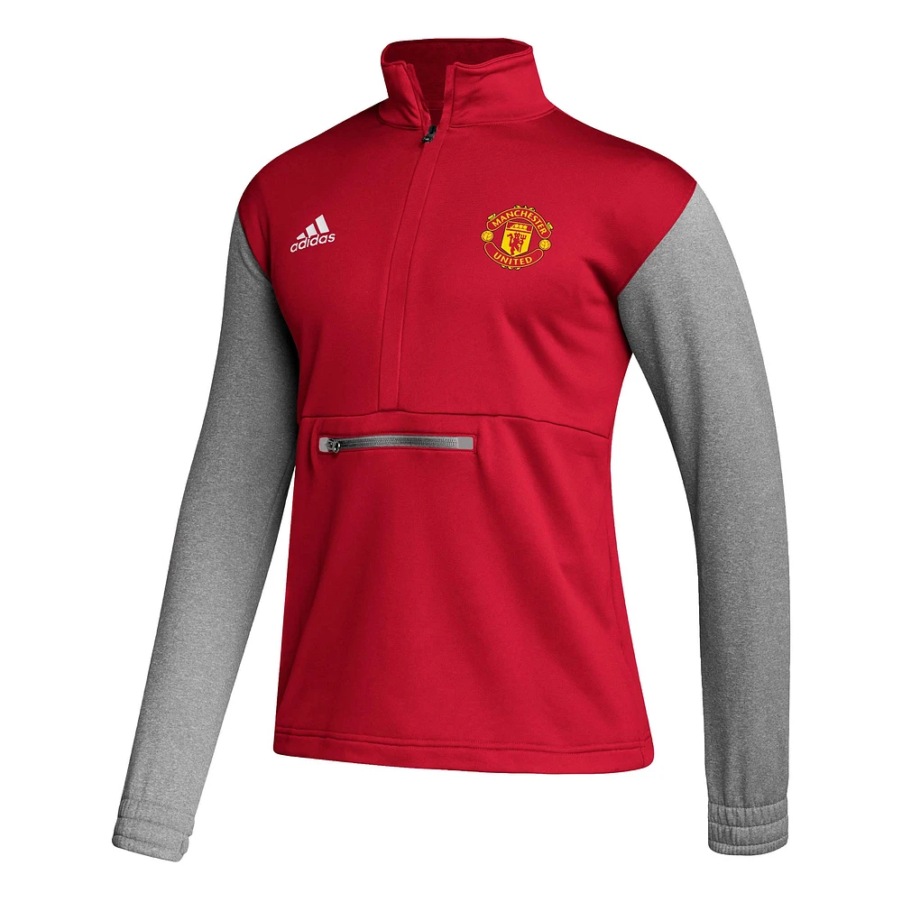 Haut à manches longues et demi-zip adidas Manchester United Crest pour homme rouge