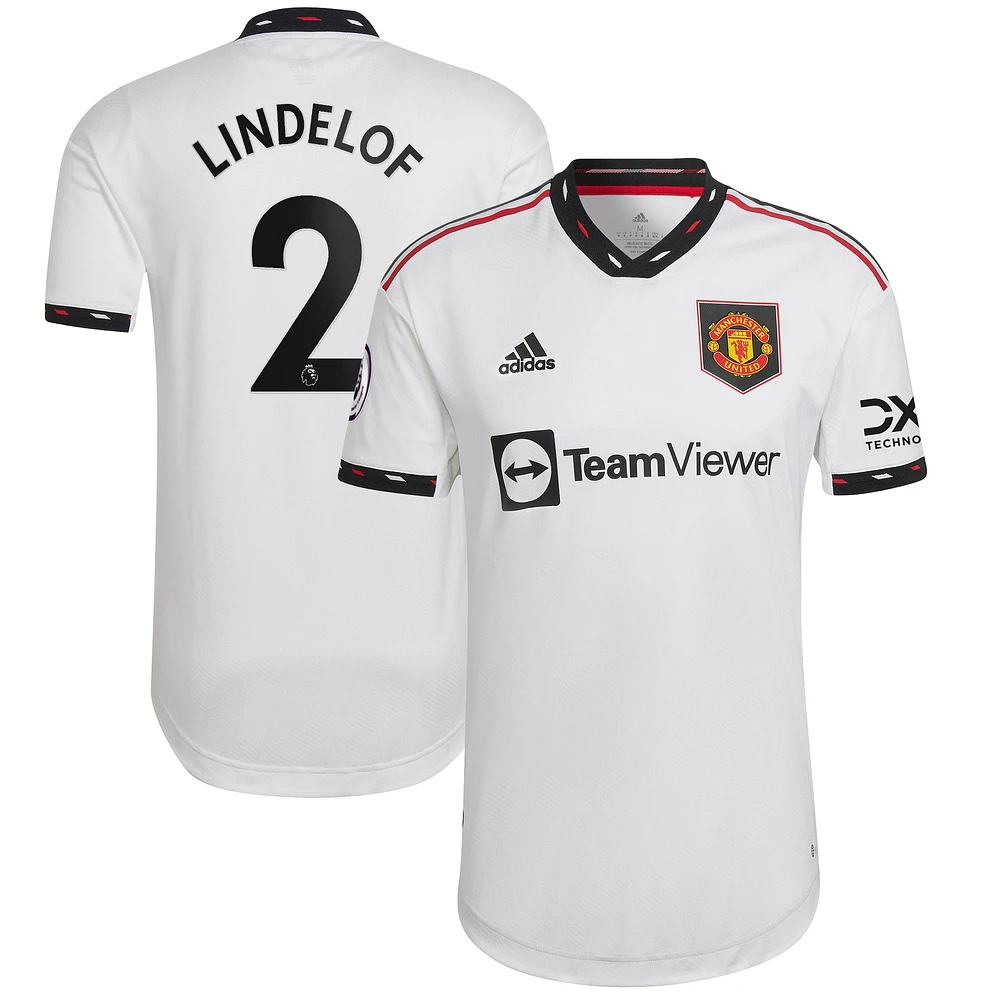 Maillot Adidas Victor Lindelof Manchester United 2022/23 Extérieur Authentique Joueur Homme Blanc