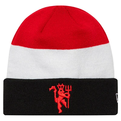 Bonnet en tricot à revers drapeau Manchester United New Era noir/rouge pour hommes