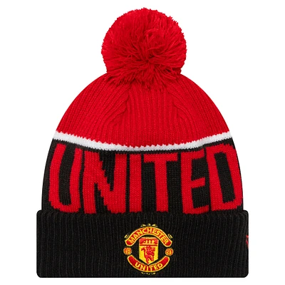 Bonnet en tricot à revers Manchester United Sport New Era noir pour hommes avec pompon