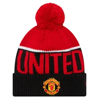 Bonnet en tricot à revers Manchester United Sport New Era noir pour hommes avec pompon