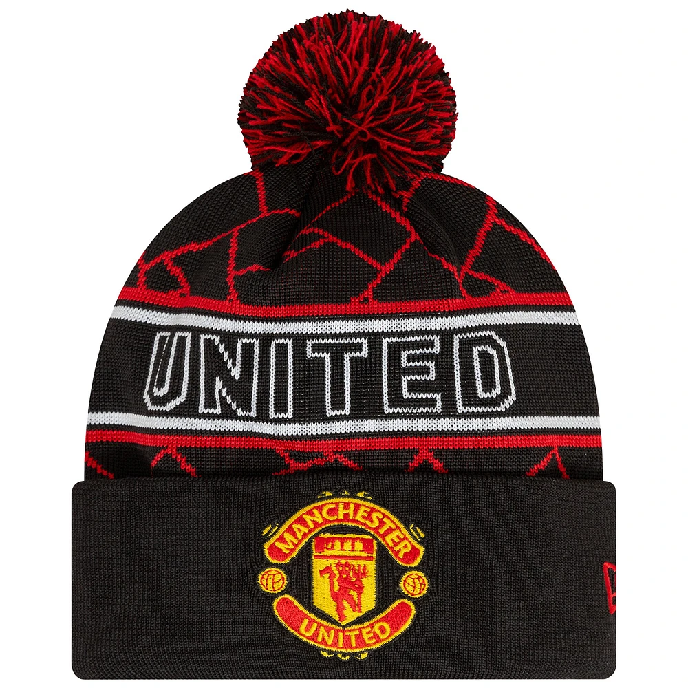 Men's New Era Black Manchester United Sport Cuffed Knit Hat with Pom