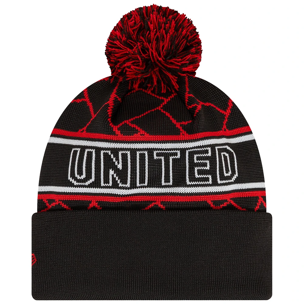 Men's New Era Black Manchester United Sport Cuffed Knit Hat with Pom