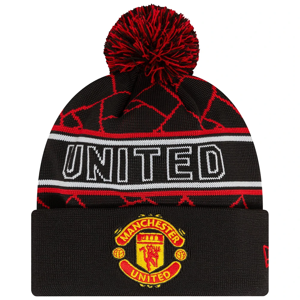 Men's New Era Black Manchester United Sport Cuffed Knit Hat with Pom