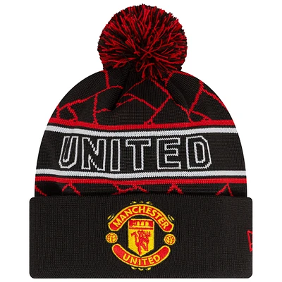 Men's New Era Black Manchester United Sport Cuffed Knit Hat with Pom